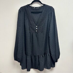 Black Plus Size Long Sleeve Blouse Lace Ruffle Detail 3X 4X Goth Dark Cottage